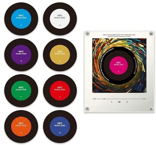 Retro-Musik-Kühlschrankmagnete Mit Programmierbarem NFC-Player-Set, 9-teilig, Vintage-Schallplatten-Kühlschrankmagnete, 128 MB, Mini-Jukebox Mit LED-Licht