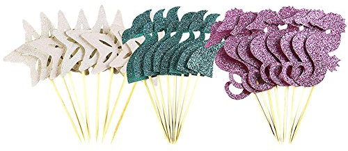 StageOnline 24 Stück Toppers Kuchen Cupcakes Picks Muffins kleben Meerjungfrau Schwanz Form, Seepferdchen und Seestern Kuchen Dekoration
