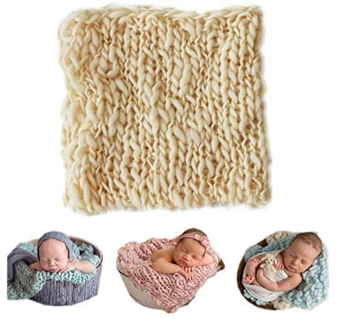 Neugeborenen Babyfotografie Props Kostüm Jungen Mädchen Baby Fotografieren Fotoshooting Set Handgemachte gestrickte Twist Wrap Decke Posing Aid Kulissen (Beige)