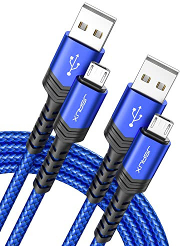 JSAUX Micro USB Kabel [2M 2 Pack], 3A Nylon USB Ladekabel für Android Smartphones kompatibel mit Samsung S7 Edge/S7/S6 Edge/S6/S4/S3/J3/J7, Huawei P9/P10 Lite, HTC, Kindle, Nokia, PS4 und mehr (Blau)