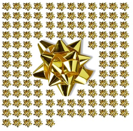 300 x Geschenkschleifen, selbstklebend, kleine Dekoschleifen für Weihnachten & Geburtstag, Zierschleifen, Ø 5 cm, gold