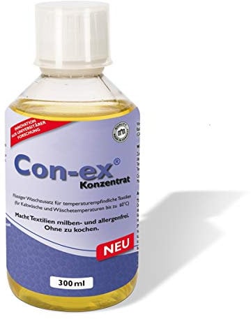 Con Ex Anti Milben Waschmittelzusatz 300ml, Flüssigkeit, Unparfümiert, Synthetik-Materialien-frei, für empfindliche Wäsche bis 30°C, 1 Flasche für 15 Maschinenwäschen, Made in Germany