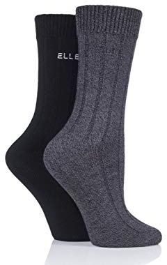 ELLE Women's Bamboo Boot Socks - Ribbed Plain Soft Breathable and Cooling, for Walking, Hiking and Outdoors Multipack of 2 Size 4-8