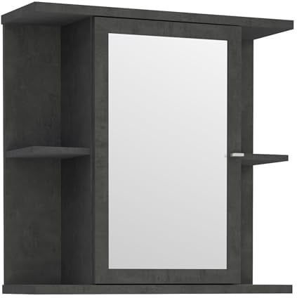 Forte Champ Spiegelschrank 70, moderner Badschrank, hängend, 1 Tür, 4 Ablagen, Holzwerkstoff, Betonoptik Dunkelgrau, 69,9 cm breit x 68,8 cm hoch x 23,2 cm tief