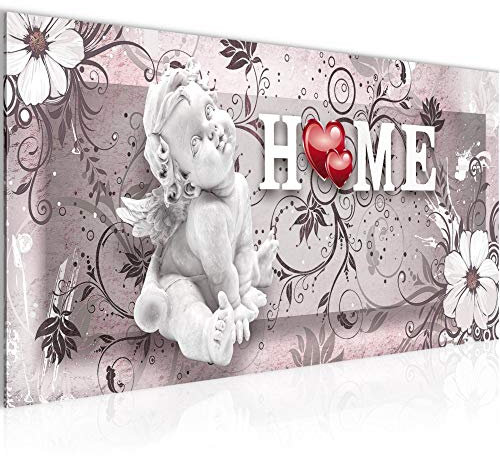 Runa Art Wandbild Engel Vintage 1 Teilig 100 x 40 cm Modern Bild auf Vlies Leinwand Mit Spruch Wohnzimmer Schlafzimmer Grau Rosa 030812b