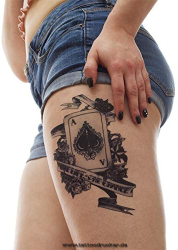 1 x Poker XL Tattoo - Ass Pik Card Würfel - Schwarzes Body Temporary Tattoo - LC305 (1)