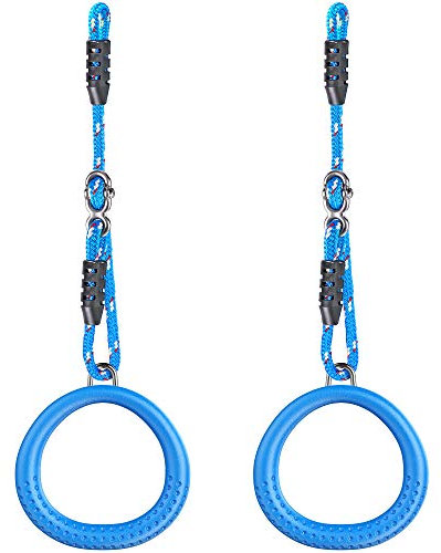 Dolibest rutschfeste Gymnastikringe für Kinder, Affenstangen, Schaukel-Trapezstange mit verstellbaren Gurten (105,9 cm), Heim-Fitness, Ganzkörpertraining, Ninja-Krieger, Hinderniskurs, Blau, 2 Stück