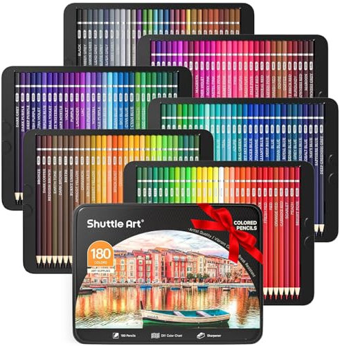 Shuttle Art 180 Buntstifte, professionelles Buntstifte-Set auf Weichwachsbasis mit 4 Spitzern, dicker Stiftkern,perfekte Wahl für Künstler, Kinder und Erwachsene zum Färben