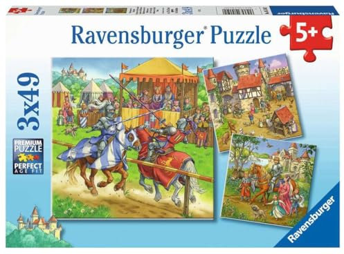Ravensburger Kinderpuzzle - 05150 Ritterturnier im Mittelalter - Puzzle für Kinder ab 5 Jahren, mit 3x49 Teilen