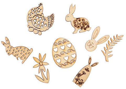 VALICLUD 100 Stück Ostern Anhänger Holzscheiben Holz Ostereier Osterhasen Blumen Holzdeko Streudeko Osteranhänger Holz Osterdeko Eier Hasen Figur Dekohänger Basteln Baumschmuck