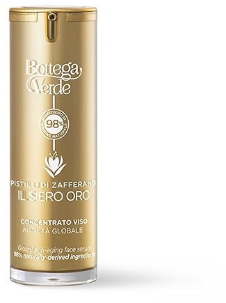 Bottega Verde, Pistilli di Zafferano - Il Siero oro - Concentrato viso antieta globale - effetto lifting immediato - con pistilli di Zafferano e Acido Ialuronico (30 ml) - tutti i tipi di pelle