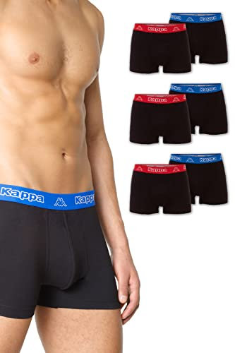 Kappa Enge Boxershorts 6er Pack VINESTA I Retro Pants für Männer aus Baumwolle I reißfeste & atmungsaktive Herren Unterhosen I Boxer im Vorteilspack, Schwarz mit mehrfarbigem Bund L