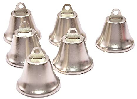 JIHUOO 20 Pcs 36mm Silver Bell Pendants - Small Craft Decorative Christmas Tree Hanging Ornaments for Christmas