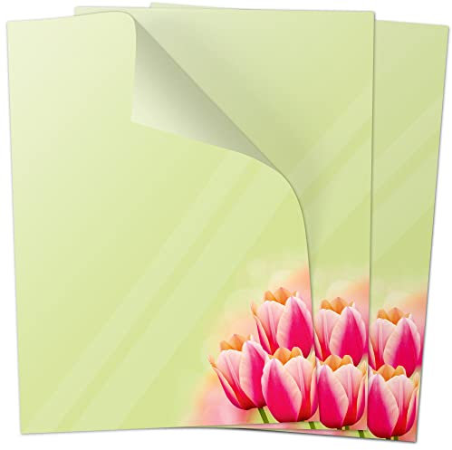 50 Blatt Briefpapier (A4) | Tulpe Frühling | Motivpapier | edles Design Papier | beidseitig bedruckt | Osternpapier Motiv Ostern | 90 g/m²