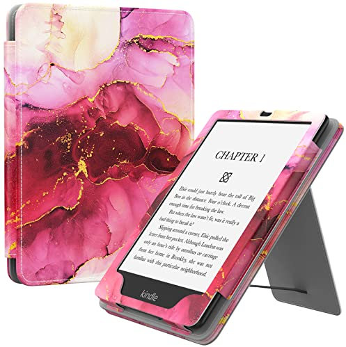 MoKo Étui Compatible avec 7/6,8 Pouces Kindle Paperwhite(12e Gén. 2024/11e Gén. 2021), Coque de Protection avec Dragonne,Auto Réveil/Veille pour Kindle Paperwhite Édition Signature,Marbre Rose Violet