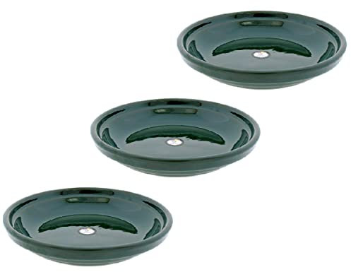 CERÁMICA RAMBLEÑA | Macetas de Barro Rojo | Maceta Grande | Macetas cerámica | Macetas Exterior | Plato para Maceta Pack x3 | Verde Cobre | 30x30x5 cm