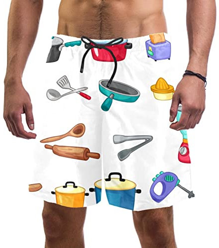XQSSB Set Utensili Da Cucina Illustrazione Modello Swim Trunks Costume Da Bagno Spiaggia Surf Pantaloncini per Uomo L, multicolore, XS/S
