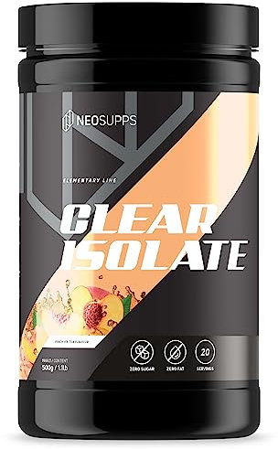 NEOSUPPS Clear Whey Isolate Peach Ice Tea 500g, Made in Germany, Leichtes wasserlösliches Whey Isolat Protein Pulver, Die perfekte Alternative zu Limo & Fruchtsäften, Hochwertiger Molkenprotein Isolat