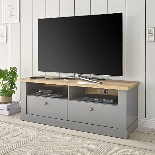 Wohnzimmer TV Lowboard in grau mit Artisan Eiche Nb., B/H/T ca. 132/48/44 cm