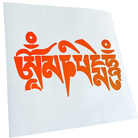 Kiwistar - Autoaufkleber - Neonorange - 40x24cm Om Mani Padme Hum - Heckscheibe Auto Aufkleber wetterfest für Kfz LKW Mofa Truck - Sticker außen selbstklebend Tuning Zubehör für Fenster Fahrzeug