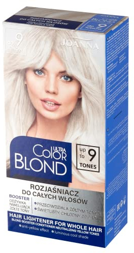 JOANNA Ultra Color Blond Haaraufheller bis 9 Töne für Strähnen und Balayage | Hellt das Haar um bis zu 9 Töne auf; geeignet für das ganze Haar, Strähnen und Balayage mit kühlem Blondton und langem Glanz