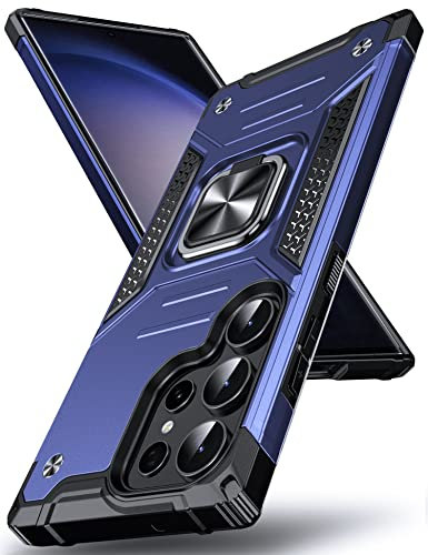 DASFOND Armor Hülle für Samsung Galaxy S23 Ultra Case 5G Militär Stoßfest Handyhülle [Upgrade 2.0] 360 Grad Metal Ring Halter Ständer Schutzhülle [für Handyhalterung Auto Magnet], 6,8 Zoll, Blau