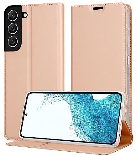 Cadorabo Hülle kompatibel mit Samsung Galaxy S22 in Classy ROSÉ Gold - Schutzhülle mit Magnetverschluss, Standfunktion und Kartenfach