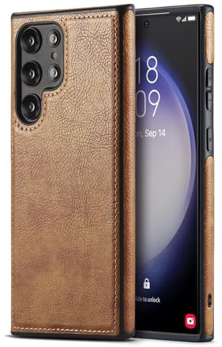 AIOVETEAB Cover Compatibile con Samsung Galaxy S23 Ultra,PU Pelle Premium Custodia Slim Sottile Retrò Business Flessibile Antigraffio Case Posteriore Protettiva Per Samsung Galaxy S23 Ultra (Marrone)