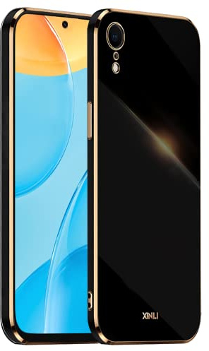 EASSGU Galvanisierter Rahmen Handyhülle für iPhone XR (6.1 Inches), Weiche TPU Silikon Schutzhülle - Schwarz