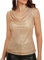 Solide Farbe V-Ausschnitt Enges Oberteil für Damen Cocktail-Party Disco Sexy Vintage 60er Jahre Sparkle Shimmer Weste Roségold M
