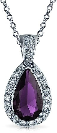 Bling Jewelry Klassischer Brautschmuck Birne Form 24X15 Solitär Teardrop Halo AAA 15CT CZ Simuliert Lila Amethyst Anhänger Halskette Für Frauen Abschlussball Brautjungfer Hochzeit Versilbert