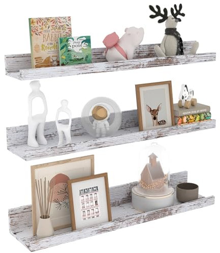 EXYGLO 60cm Lang Rustikales Wandregal mit Natur-Holzmaserung, Schweberegal Bilderleiste für Wohnzimmer, Küche, Kinderzimmer oder Schlafzimmer, 3 Stück mit Verschiedenen Größen