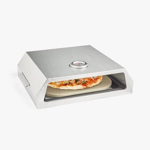 Avilia Pizzaofen mit Schamottstein und Dunstabzugshaube aus Edelstahl – ideal für zu Hause – komplett mit Pizzaschaufel