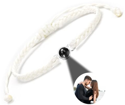 GGKAFACOI Projektion Armband Foto, Personalisiertes Mit Bild im Stein für Paare, Freund & Freundin (Weiße Armbänder + Silberne)