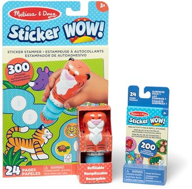 Melissa & Doug Sticker Wow! Tiger-Paket: 24-seitiger Aktivitätenblock, Aufkleberstempel, 500 Aufkleber, Kunst- und Bastelspielzeug Sammelfigur
