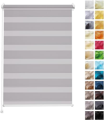 Rettika Doppelrollo ohne Bohren, klemmfix - Grau, Breite: 70cm, Höhe 220 - Rollos für Fenster ohne Bohren, Fenster rollos für innen, Duo Rollo