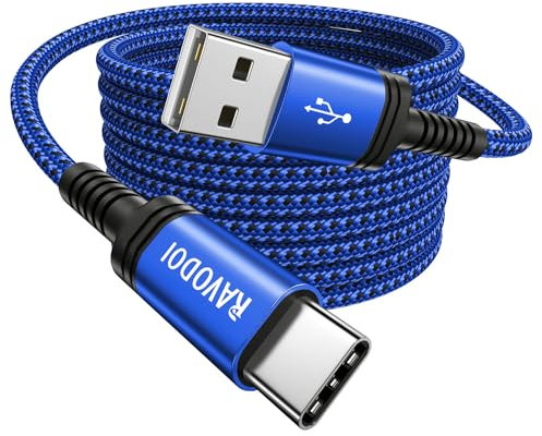 RAVODOI USB to USB C Cable 3M Long USB Type C Charger Cable Fast Charging, USB C Lead Fast Charge Nylon Braided for Samsung Galaxy S20 S21 S22 S23 S24 5G, A12 A21 A21s A20e A41 A51, PS5, HTC, LG,Moto