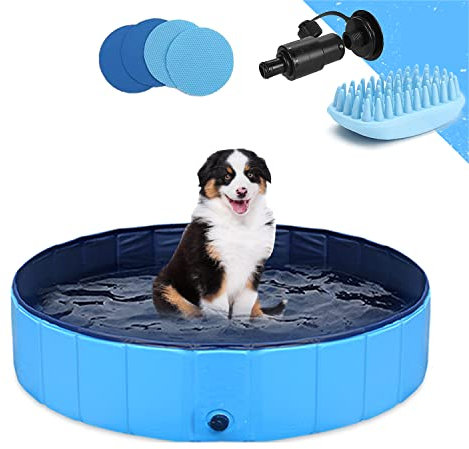 Piscine Pliable pour Chiens Animaux de Compagnie et Enfants Baignoire Bassin de Baignade Pataugeoire Portable en PVC Antidérapant Tub de Chien et Chat Piscine d’Enfant et de Chien 32x 8