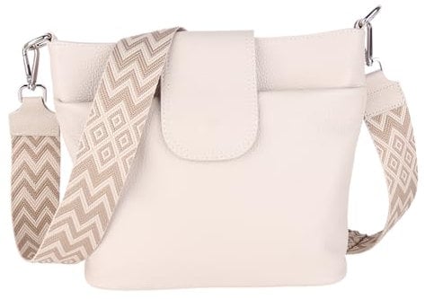MIRROSI® Umhängetasche Damen, Echtleder, Made in Italy, BOHO Style30x24,50x9cm (BXHXT) viel Stauraum, Handtasche, Brusttasche, Crossbody Bag (1 Tasche & 2 Gurte) (Beige (BOHO Taupe))