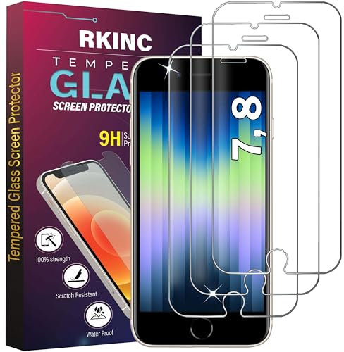 RKINC Protector pantalla [3 Piezas] para iPhone 7 / iPhone 8, Cristal templado película de vidrio, 9H 0.33 mm [Anti-rasguño][Anti-rotura][Sin burbujas][Garantía de por vida]