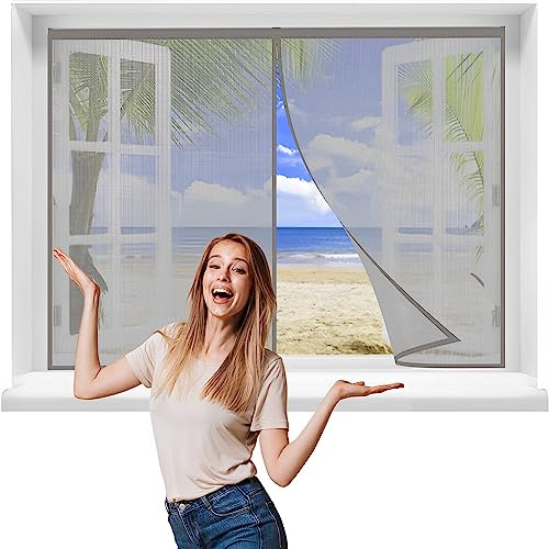 Fliegengitter Fenster, 85x100cmFliegengitter Fenster Moskitonetz, Magnetfliegengitter Automatische Abschaltung, Kein Bohren, für Küche/Wohnzimmer/Schlafzimmer,Grau