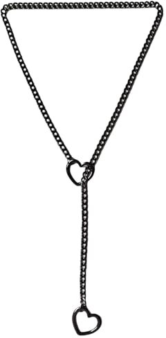 TJUSPIRIT Edelstahl Slip Chain Choker Damen Schlupfkette Punk Gothic Herzkette y2k Lariat Y Halskette PU Lederhalsband Halskette 65CM(Schwarz)