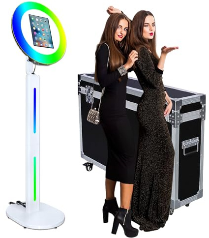 PAAFNN Tragbare Fotokabine, kompatibel mit iPad, Ständer, Software, APP-Steuerung, Ringlicht, Musiksynchronisation, Flughülle (Weiß)