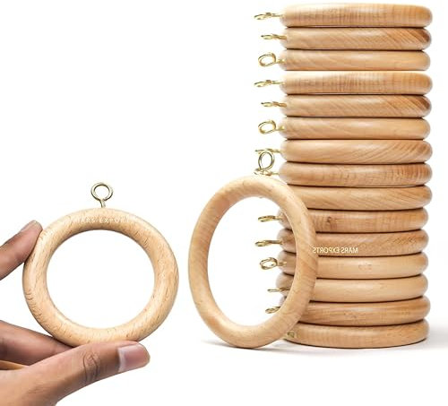 Anelli per tende in legno di alta qualità per decorazione di porte e finestre, 24 pezzi, anelli per tende in legno, diametro interno 4,5 cm e diametro esterno 6,3 cm (legno di faggio)