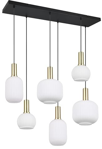 Trio Leuchten Pendelleuchte Diva 319800608, Metall Messing/Schwarz matt, Glas Weiß, exkl. 6x E27