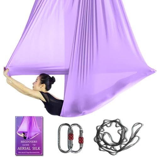 Aerial Yoga Hängematte L: 5 m B: 2,8 m 5,5 Yards Aerial Pilates Seide Yoga Schaukel Set mit 2000 kg Belastung inklusive Gänseblümchen-Kette