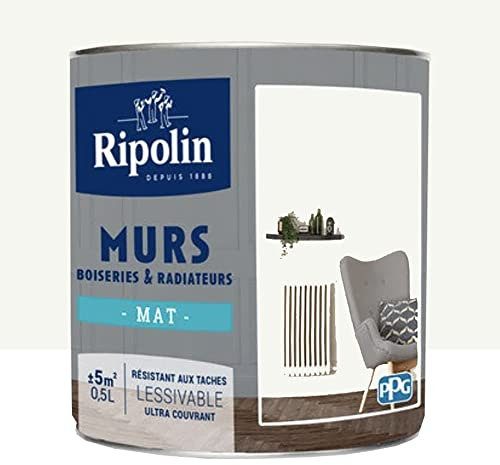 RIPOLIN Peinture Murs, Boiseries, Radiateurs Mat Blanc anzère 0,5 L