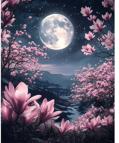 Pujeknm Pintura por números para adultos, diseño de luna y paisaje, pintado a mano, kit de pintura al óleo para principiantes, con 3 pinceles y pintura acrílica, pintado a mano, kit de regalo 40 x 50