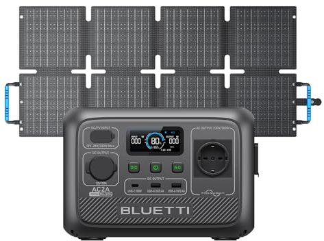 BLUETTI AC2A Generador Solar con 60W Panel Solar, Recarga al 80% en 40 min, Batería LiFePO4 de 204Wh 300W Salida de CA (600W Power Lifting), Sistema para Camping