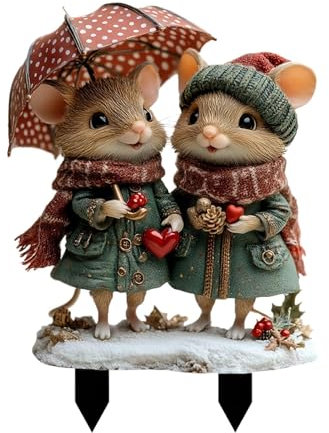 Mxshc Eichhörnchen-Gartenstecker | 2D Eichhörnchen Rasenschild Pfahl – Regenschirm Schal Design Tier Bodenstecker für Topfpflanzen